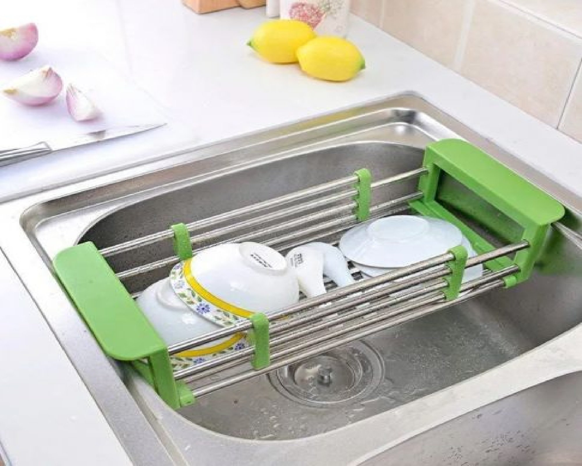 ESCURREPLATOS EXTENSIBLE ACERO INOXIDABLE VERDE – 31 A 53 CM - 1