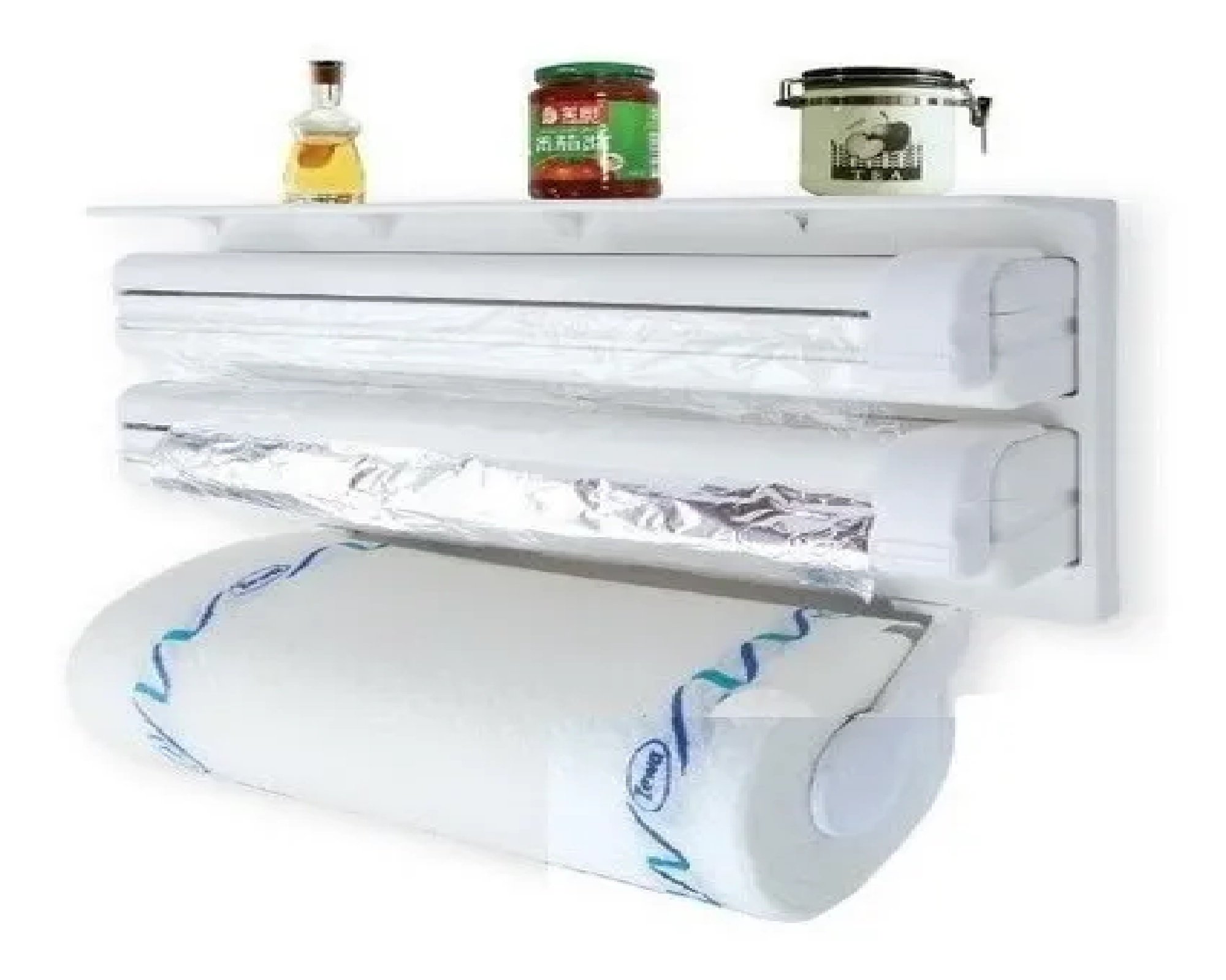 DISPENSADOR TRIPLE DE PAPEL PARA COCINA – CORTA FÁCIL DE PARED - 1