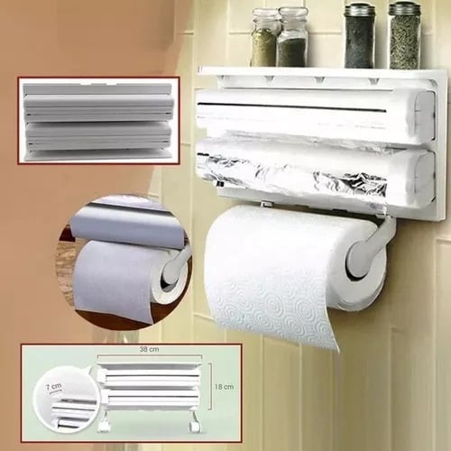 DISPENSADOR TRIPLE DE PAPEL PARA COCINA – CORTA FÁCIL DE PARED - 2