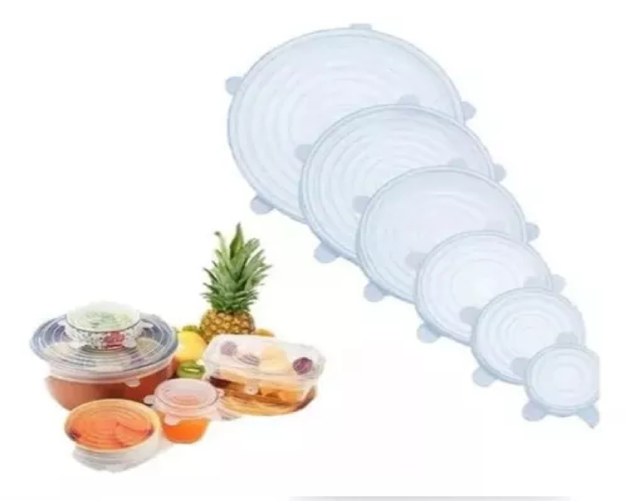 SET DE 6 TAPAS DE SILICONA REUTILIZABLES PARA ALIMENTOS – ADAPTABLES Y ECOLÓGICAS - 1