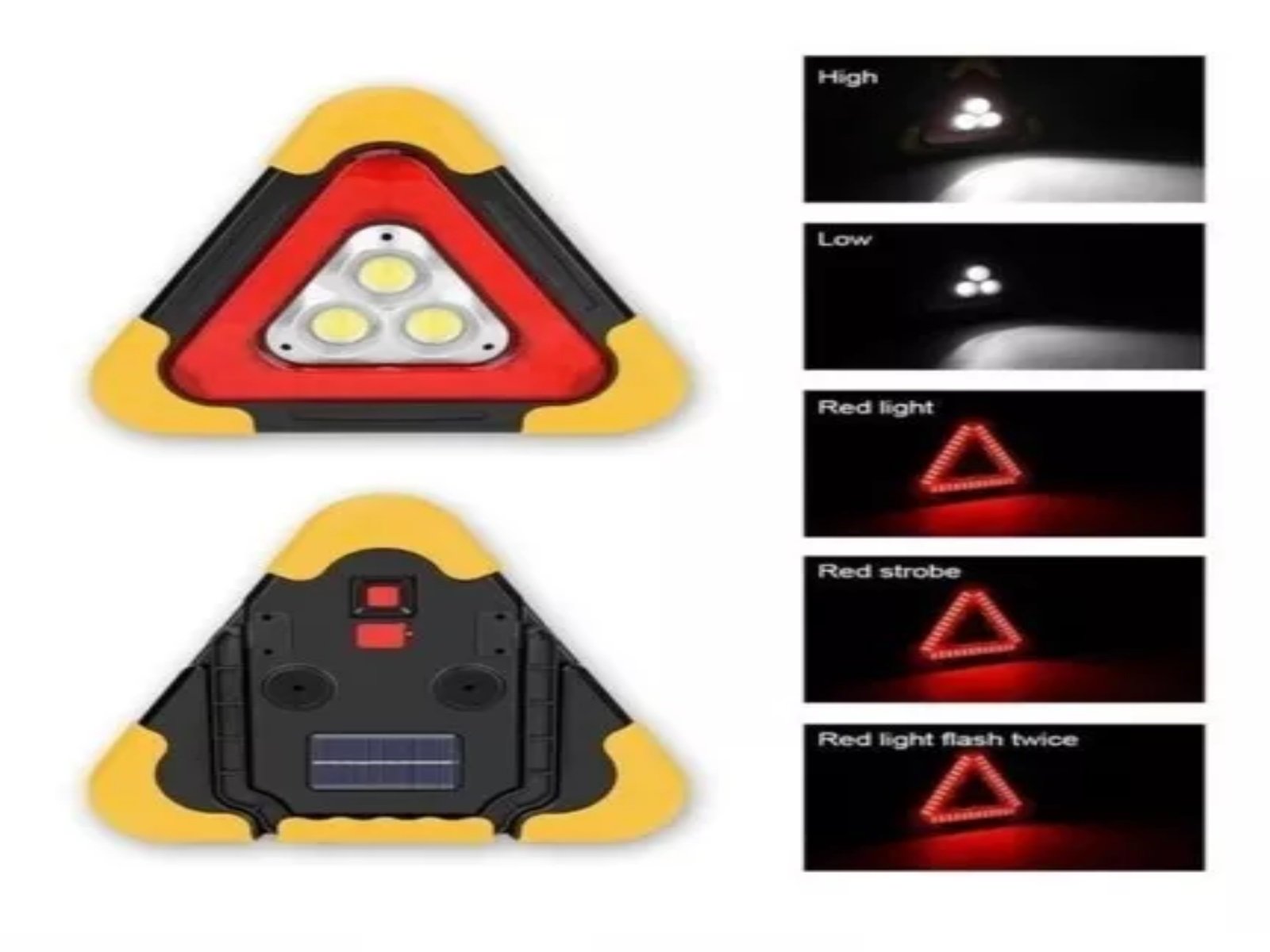 TRIÁNGULO DE SEGURIDAD LED RECARGABLE SOLAR CON LUZ DE EMERGENCIA 4 MODOS - 4