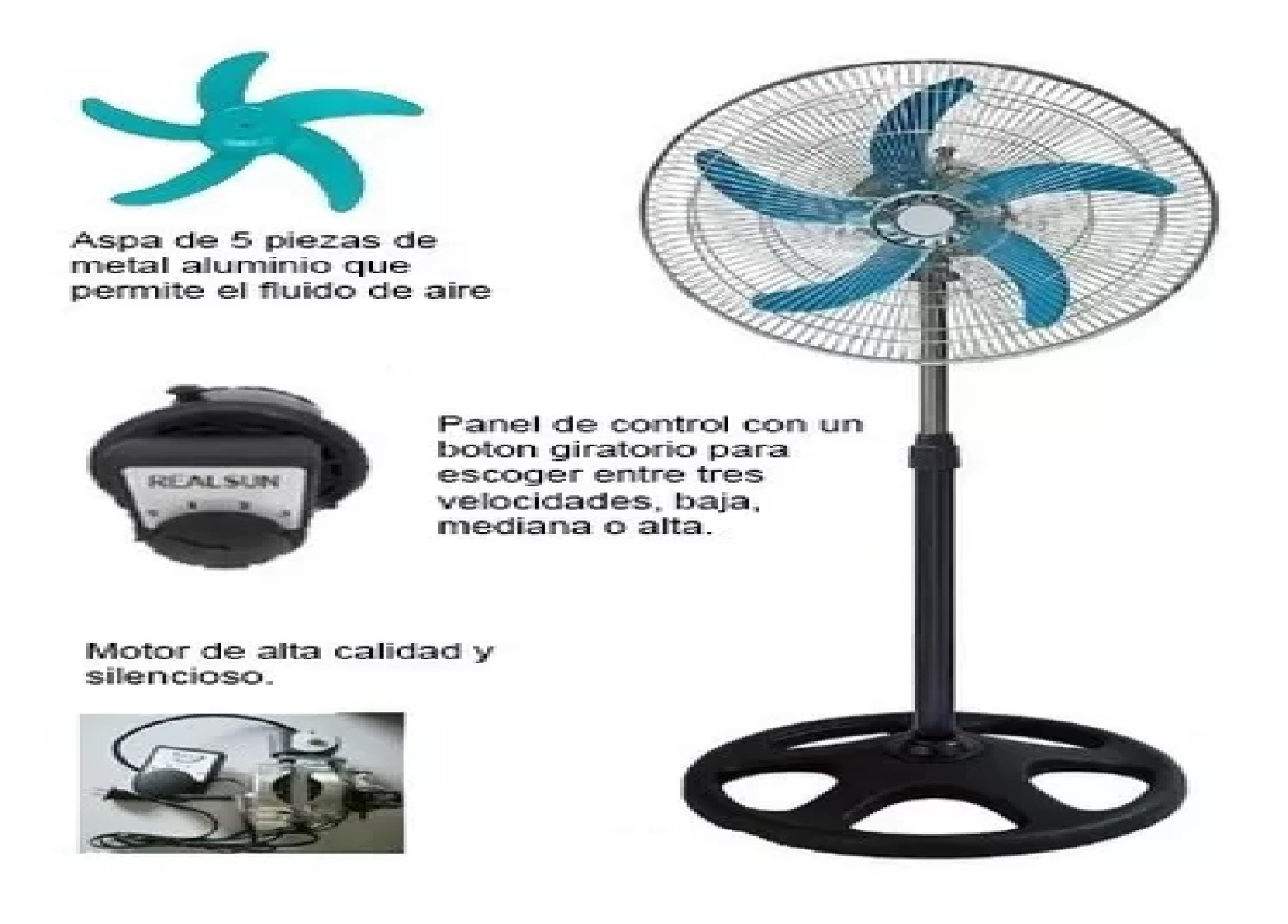 VENTILADOR DE PEDESTAL 18 PULGADAS 5 ASPAS METÁLICAS 60W ALTURA AJUSTABLE - 4