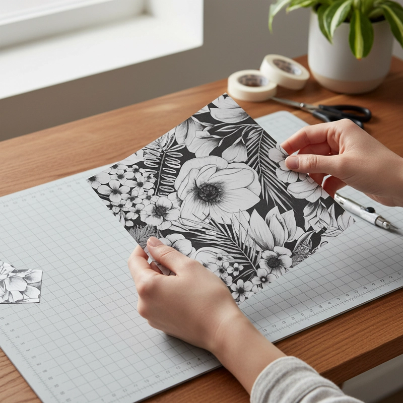 PAPEL DELUXE NEGRO Y BLANCO BOTANICALS CRICUT - 2