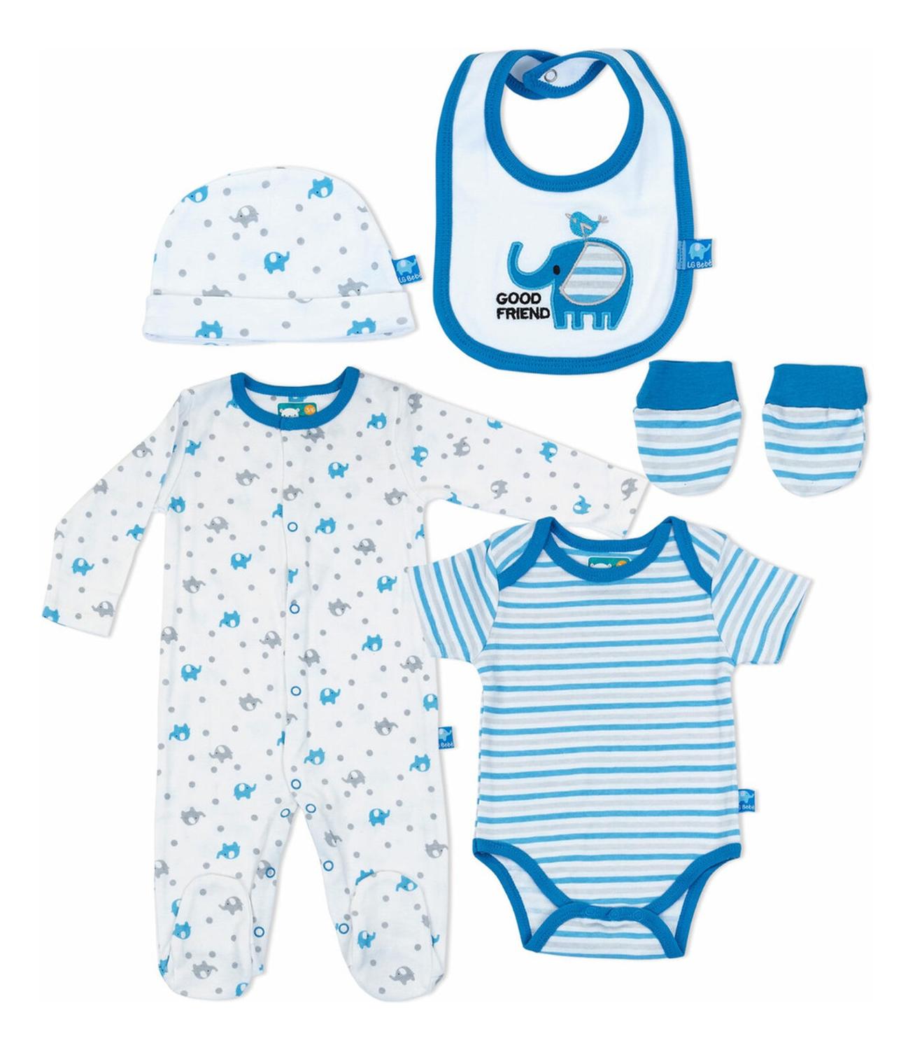 SET AJUAR ALGODON UNISEX LADY GENNY REGALO 5 PIEZAS BEBE - 1