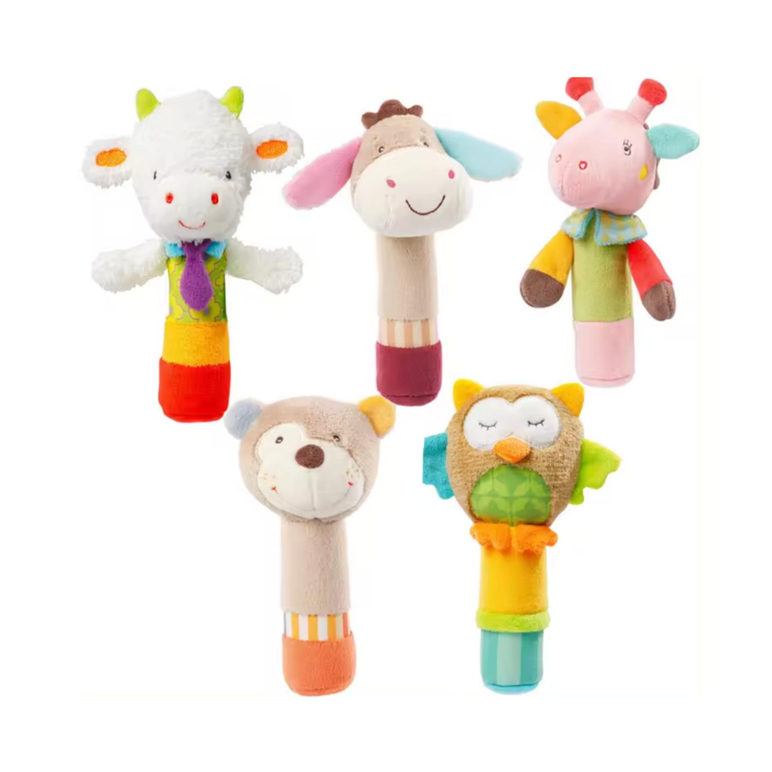 PELUCHE DE FELPA SONAJERO APRETABLE DE ANIMALITOS OSO GRIS - 2