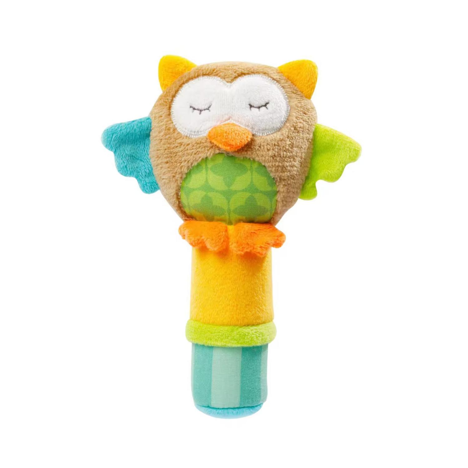 PELUCHE DE FELPA SONAJERO APRETABLE DE ANIMALITOS BUHO MARRÓN - 1