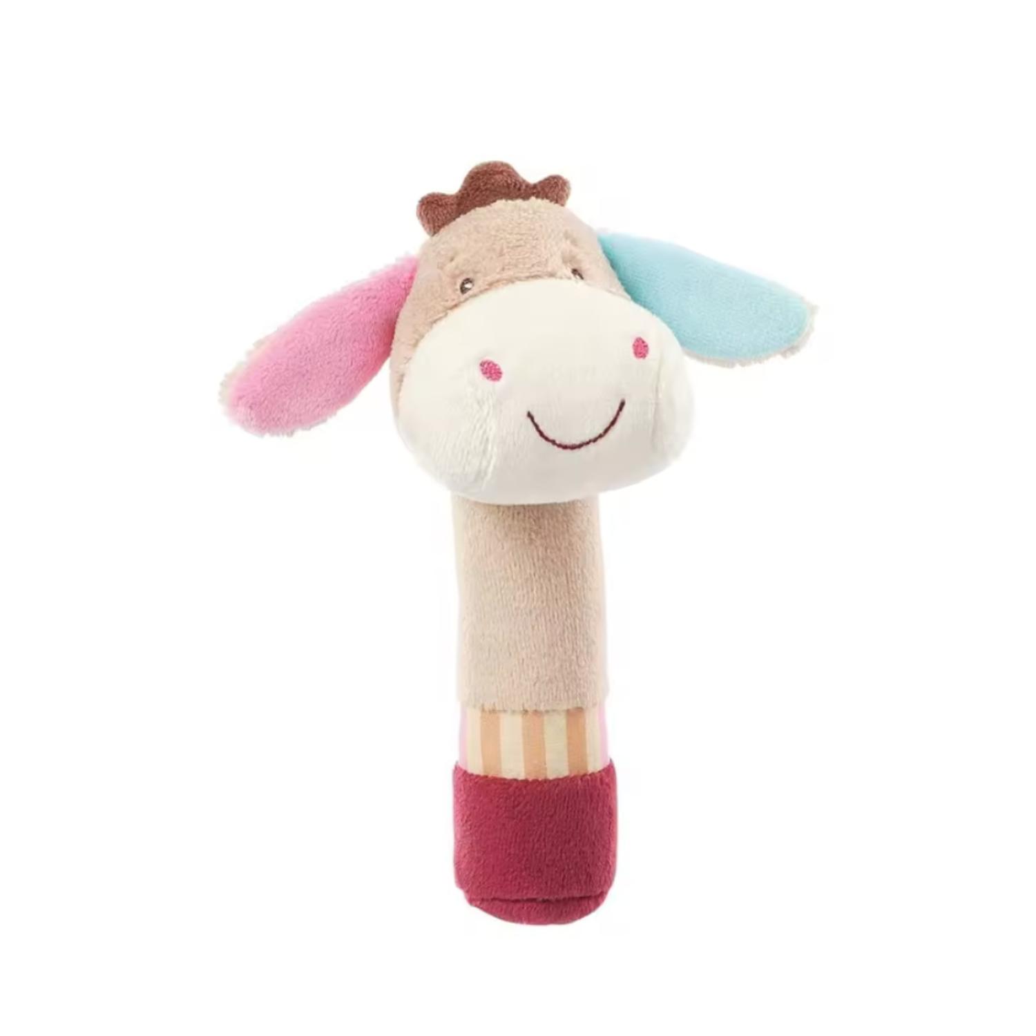 PELUCHE DE FELPA SONAJERO APRETABLE DE ANIMALITOS BURRITO BEIGE - 1