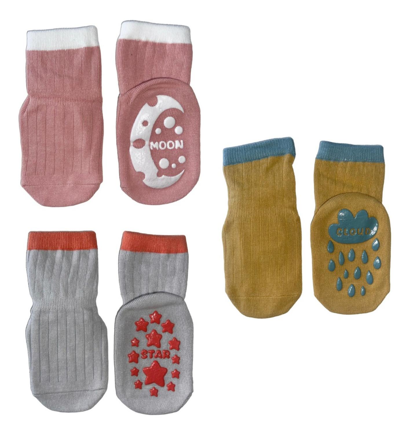 CALCETINES ANTIDESLIZANTES NIÑOS X 3 PARES ACANALADO - 1