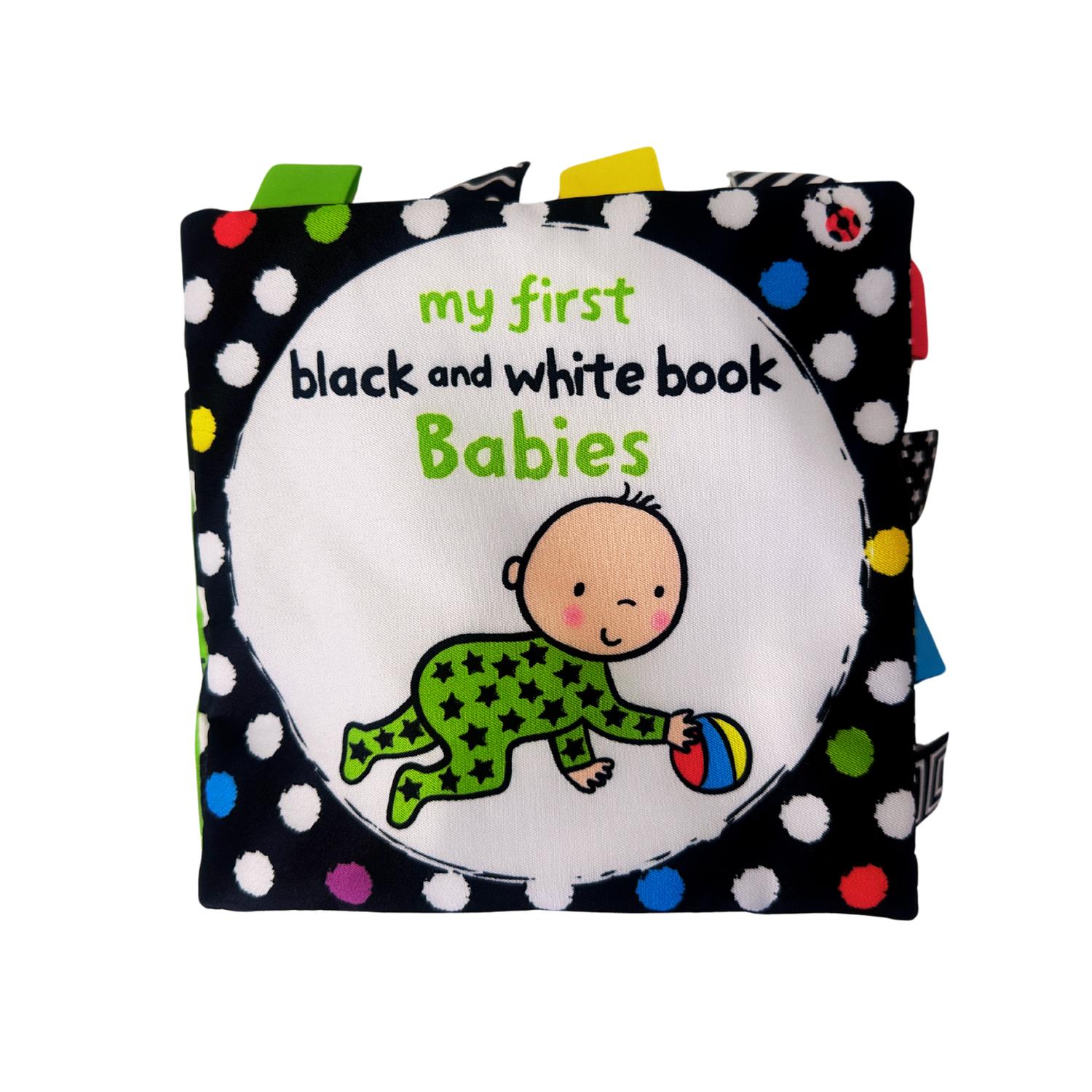 LIBRO DE TELA EN EN COLOR BLANCO Y EN COLOR NEGRO - LIBRO SENSORIAL PARA ESTIMULACIÓN - 1
