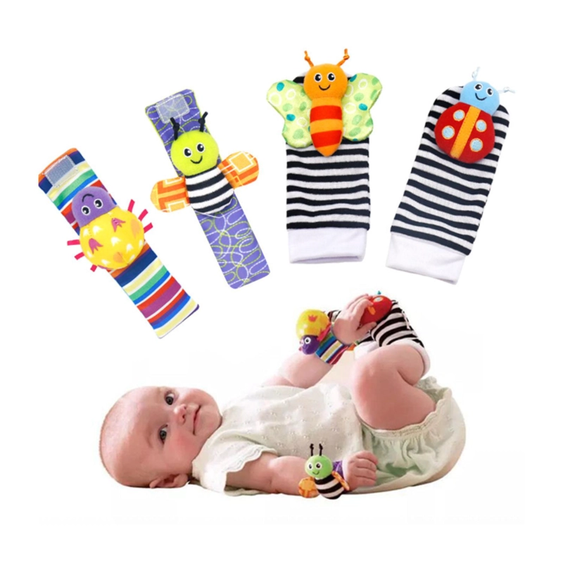 KIT CALCETINES Y PULSERAS ESTIMULACION CON SONAJERO BEBES - 4 PC - 1