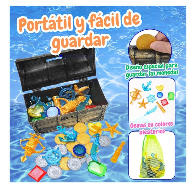 COFRE TESORO PIRATA CON GEMAS Y MONEDAS - BAUL DE JUEGO - 2