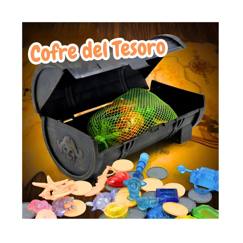 COFRE TESORO PIRATA CON GEMAS Y MONEDAS - BAUL DE JUEGO - 5