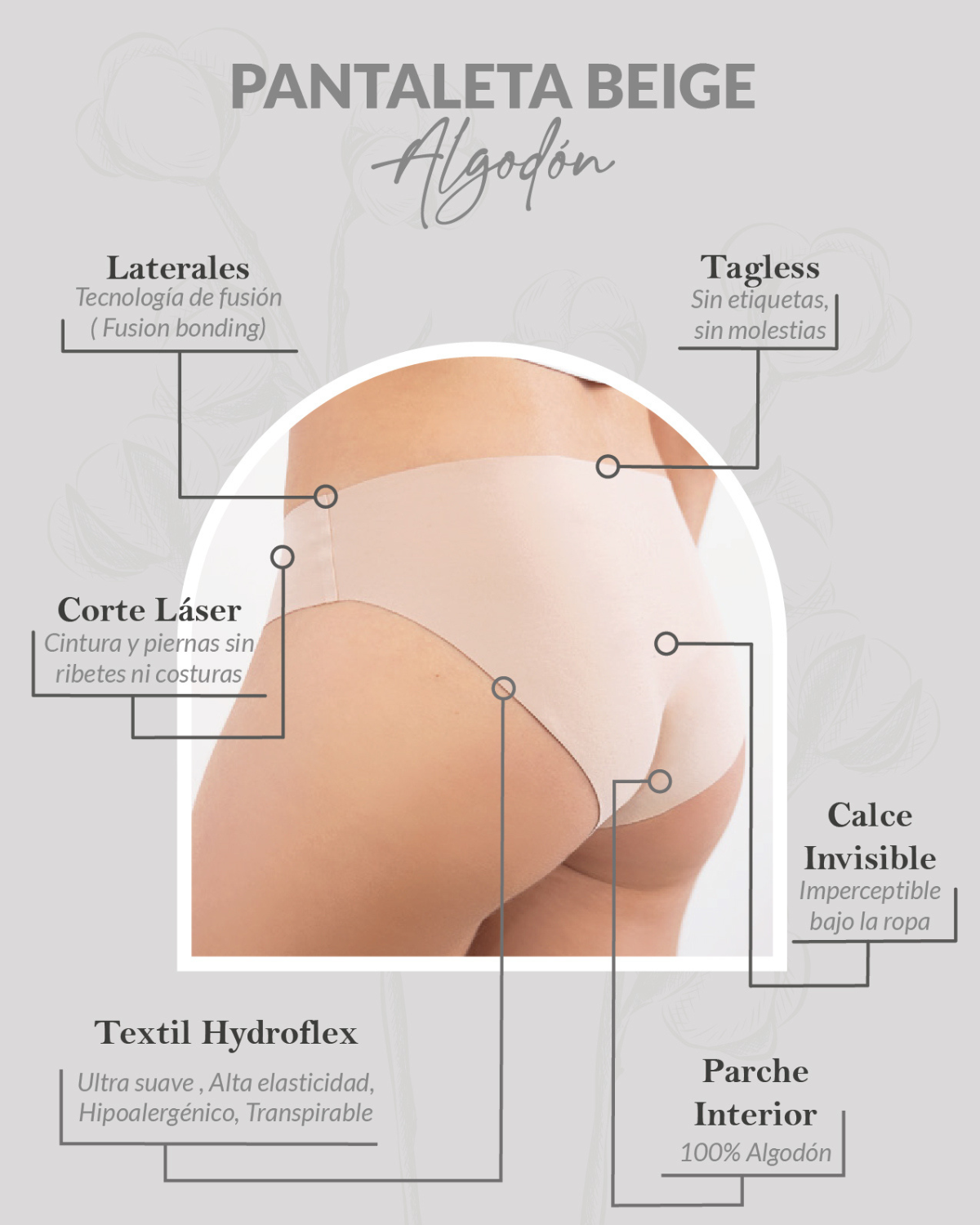 PACK 3 CALZÓN ALGODÓN MUJER UNICA LINGERIE MULTICOLOR PANTALETA HYDROFLEX SIN DEMARCACIÓN SURTIDA - 4