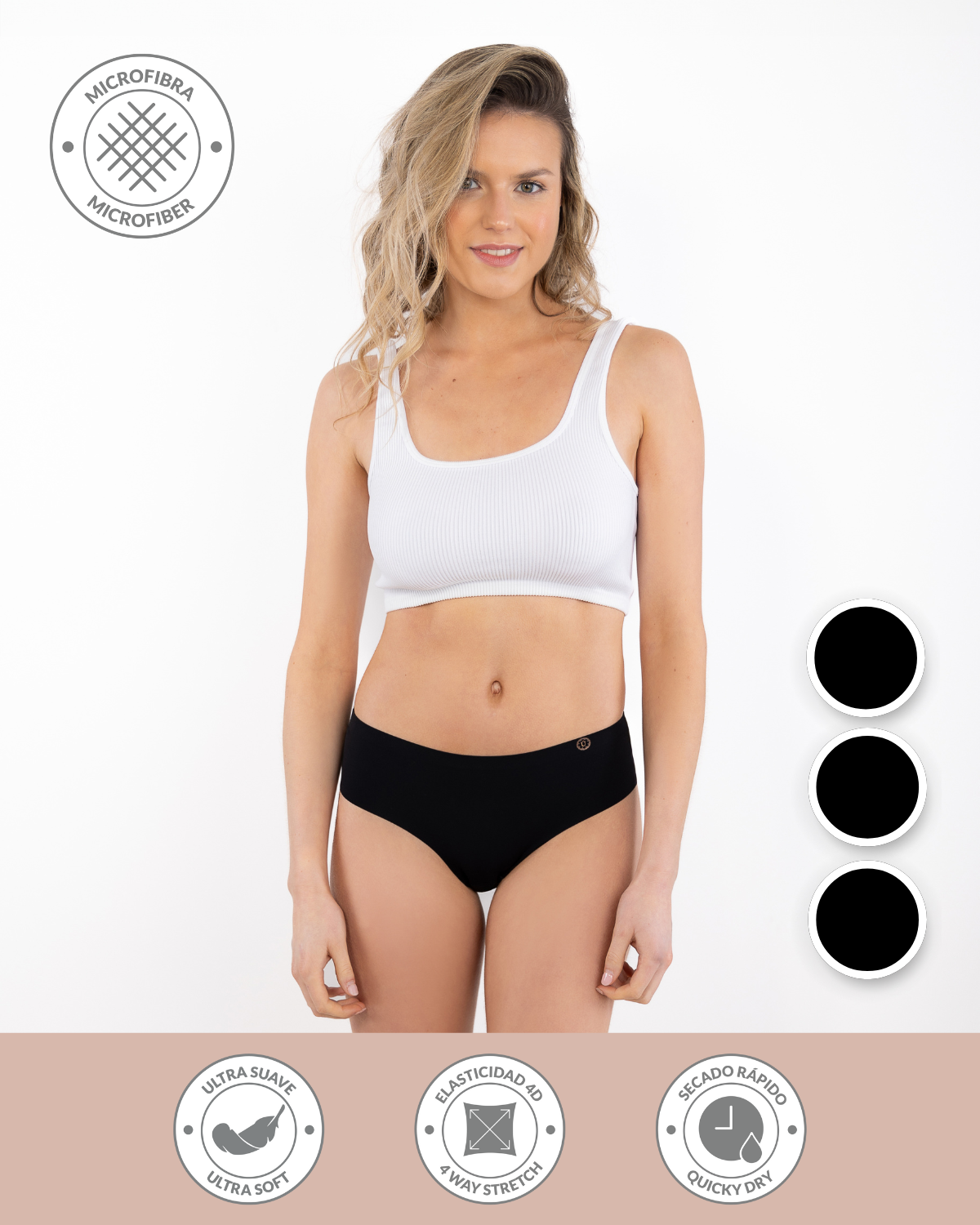 PACK 3 CALZÓN MICROFIBRA MUJER UNICA LINGERIE NEGRO PANTALETA CULOTTE SILKDRY FLEX SIN DEMARCACIÓN - 1