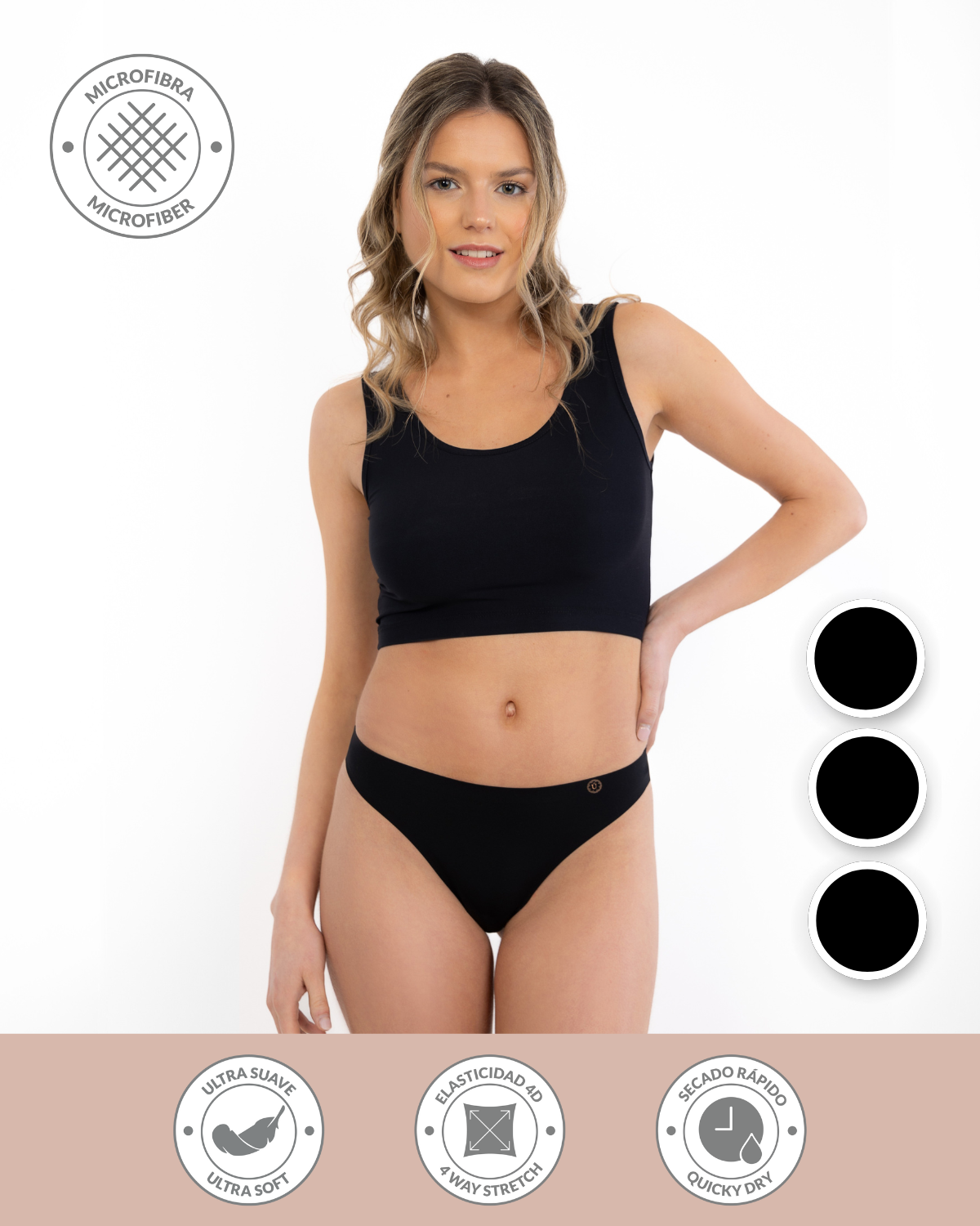 PACK 3 CALZÓN MICROFIBRA MUJER UNICA LINGERIE NEGRO COLALESS SILKDRY FLEX SIN DEMARCACIÓN - 1