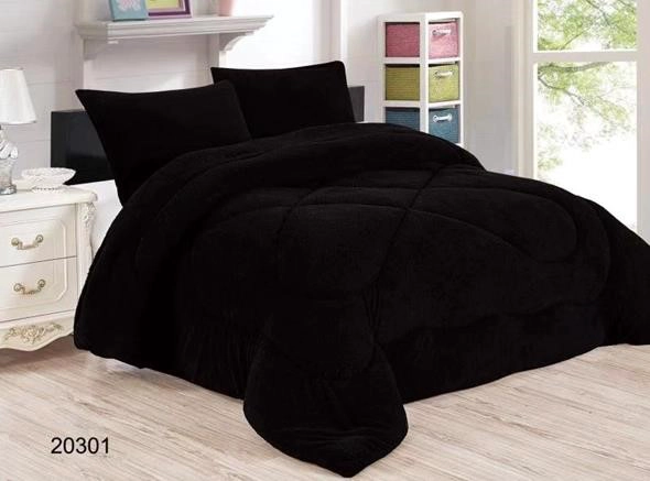 COBERTOR DE INVIERNO DE PLUSH Y CHIPORRO 2 PLAZAS COLOR NEGRO - 1