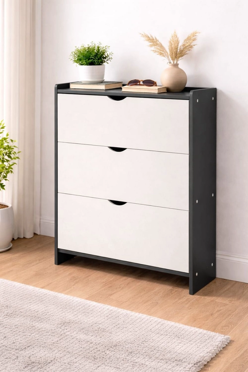 ZAPATERO MUEBLE ORGANIZADOR DE ZAPATOS PARA ENTRADA O DORMITORIO COLOR GRIS Y BLANCO - 1