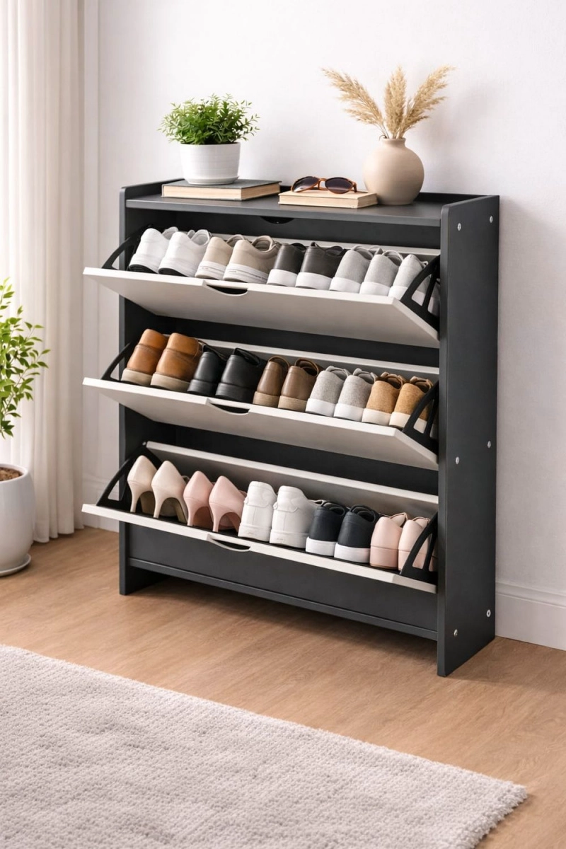 ZAPATERO MUEBLE ORGANIZADOR DE ZAPATOS PARA ENTRADA O DORMITORIO COLOR GRIS Y BLANCO - 2