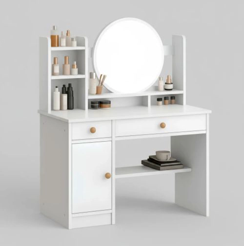 TOCADOR CON ESPEJO Y LUZ LED - PEINADORA MODERNA DE MELAMINA EN COLOR BLANCO - 2