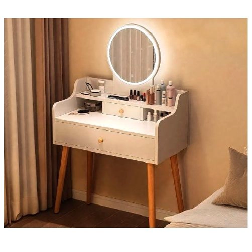 TOCADOR DE MADERA CON ESPEJO Y LUZ LED - MODERNA PEINADORA COLOR BLANCO - 3