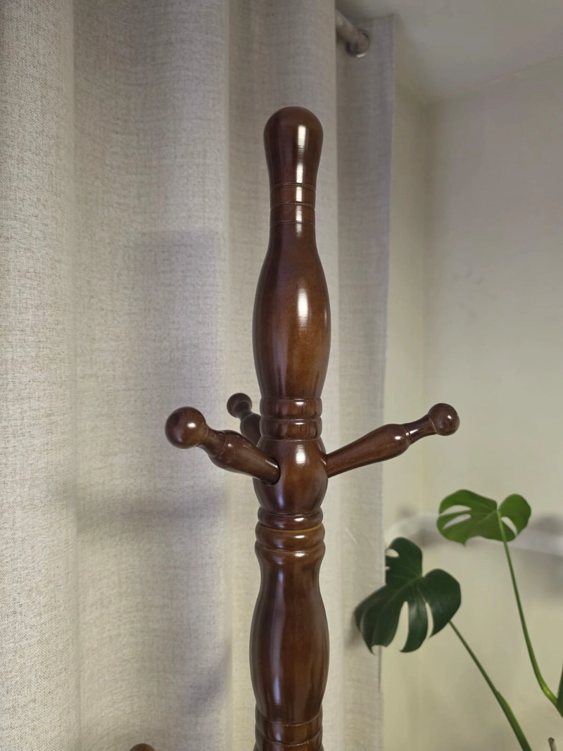 PERCHERO DE PISO - COLGADOR DE MADERA DE ROBLE COLOR CAFE OSCURO - 2