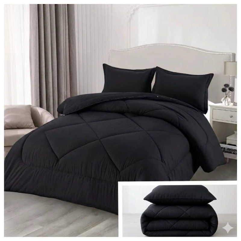 EDREDON NORDICO CON FUNDAS DE ALMOHADA SUAVE Y LIGERO 1 PLAZA - COLOR NEGRO - 1