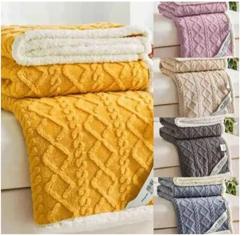 FRAZADA SHERPA POLAR - MANTA TERMICA CON CHIPORRO 2 PLAZAS AMARILLO - 3