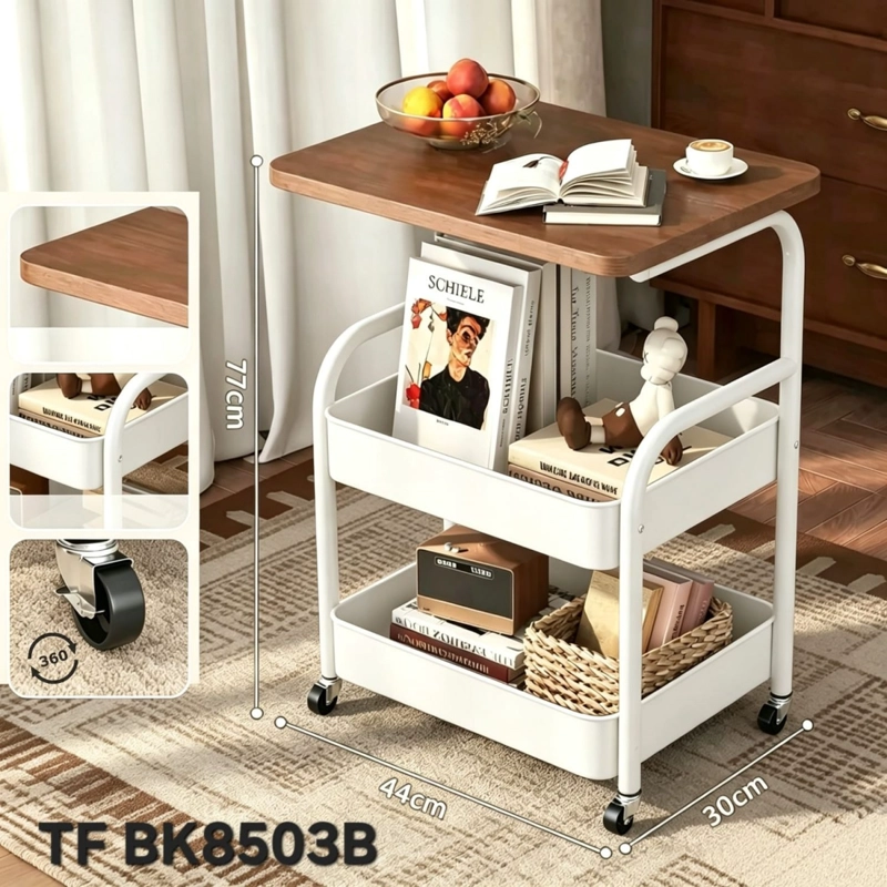 MESA AUXILIAR MULTIUSO CON RUEDAS 2 NIVELES 44X30X77CM COLOR BLANCO - 2