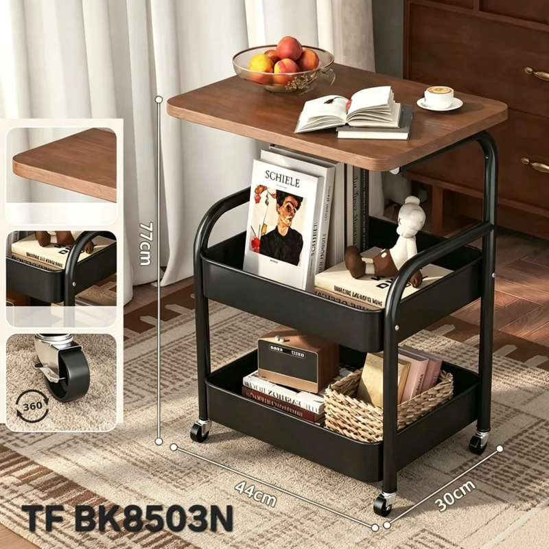 MESA AUXILIAR MULTIUSO CON RUEDAS 2 NIVELES 44X30X77CM COLOR NEGRO - 2