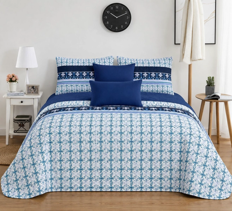 COBERTOR QUILT DE VERANO 2 PLAZAS CUBRECAMAS DE DISEÑO AZUL - 1