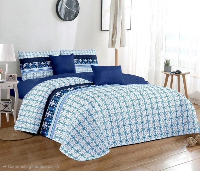 COBERTOR QUILT DE VERANO 2 PLAZAS CUBRECAMAS DE DISEÑO AZUL - 2