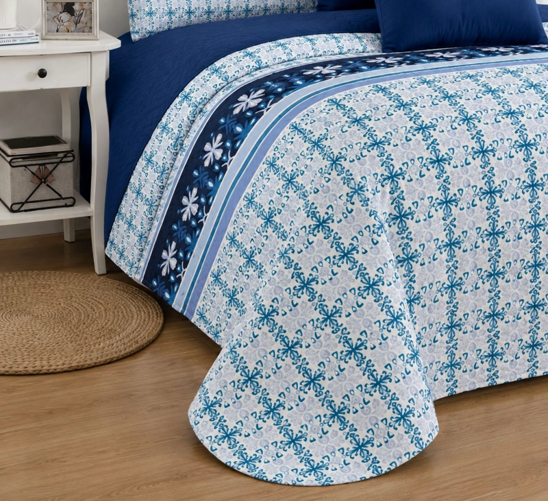 COBERTOR QUILT DE VERANO 2 PLAZAS CUBRECAMAS DE DISEÑO AZUL - 3
