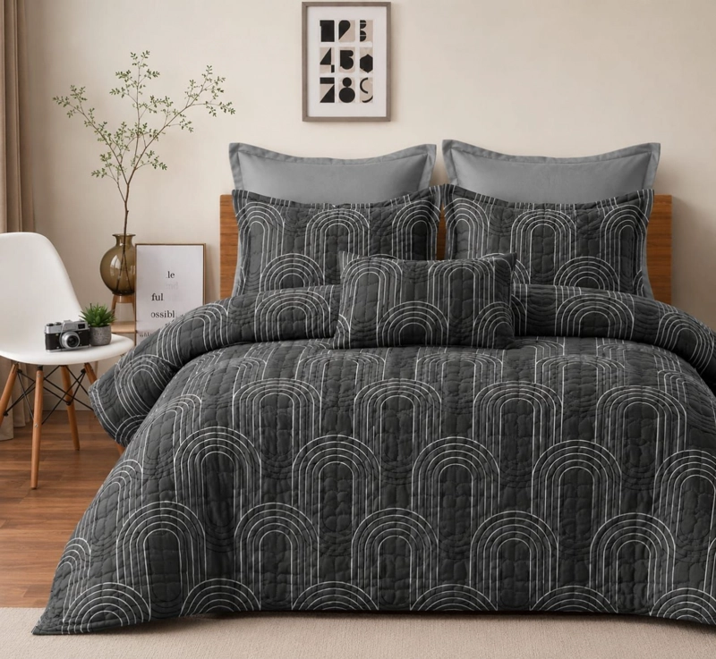 COBERTOR QUILT DE VERANO 2 PLAZAS CUBRECAMAS COLOR GRIS PLOMO - 1