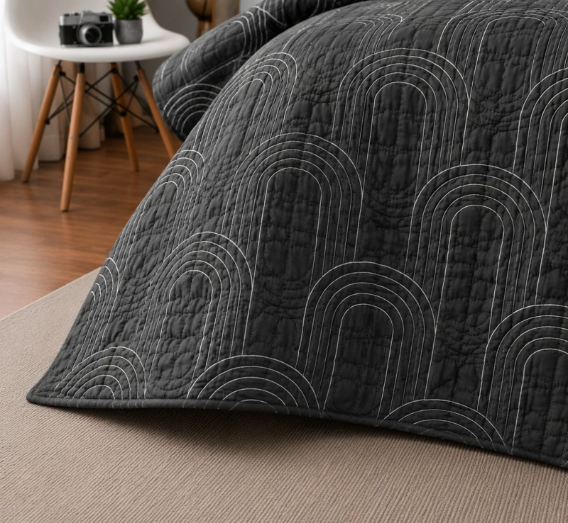 COBERTOR QUILT DE VERANO 2 PLAZAS CUBRECAMAS COLOR GRIS PLOMO - 2