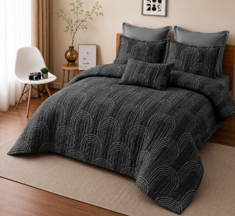 COBERTOR QUILT DE VERANO 2 PLAZAS CUBRECAMAS COLOR GRIS PLOMO - 3