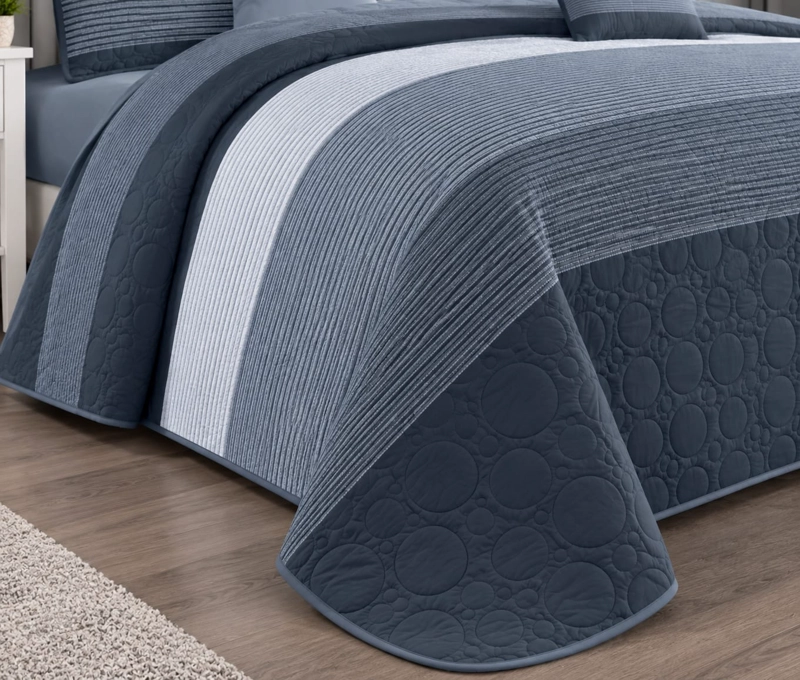 COBERTOR DE VERANO 2 PLAZAS CON FUNDAS - CUBRECAMA DE VERANO QUILT DISEÑO LINEAS GRIS PLOMO - 2