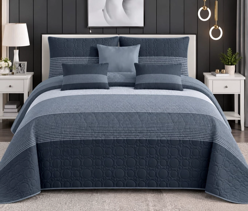 COBERTOR DE VERANO 2 PLAZAS CON FUNDAS - CUBRECAMA DE VERANO QUILT DISEÑO LINEAS GRIS PLOMO - 4