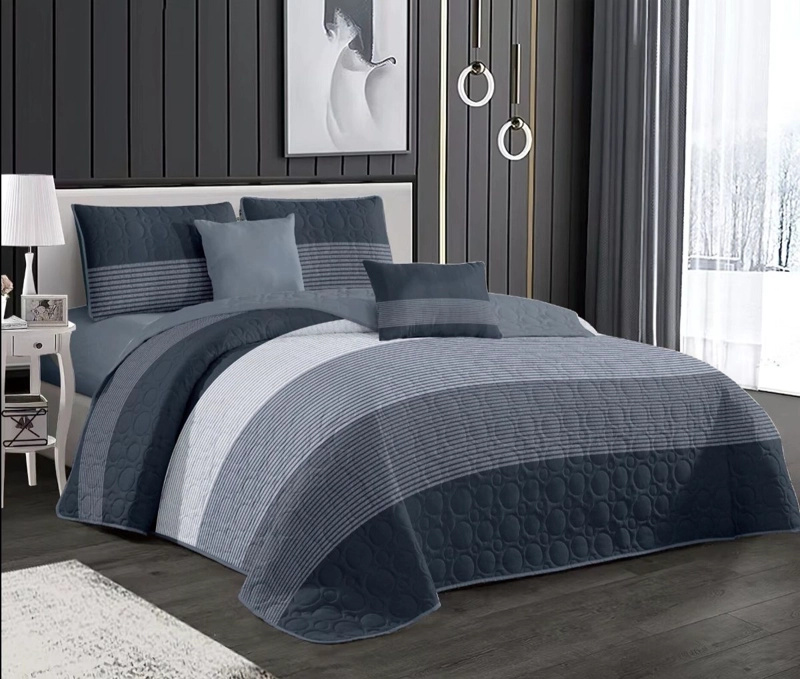 COBERTOR DE VERANO 2 PLAZAS CON FUNDAS - CUBRECAMA DE VERANO QUILT DISEÑO LINEAS GRIS PLOMO - 6