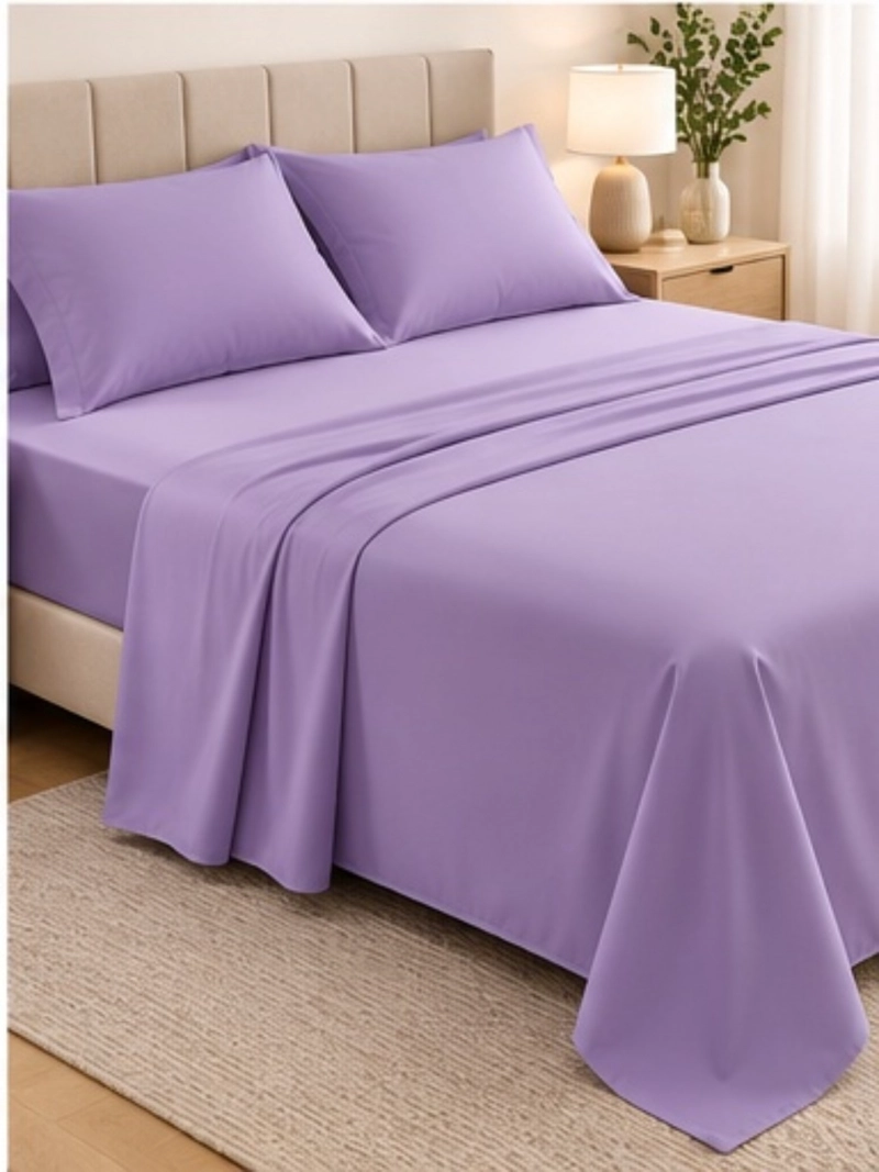 JUEGO DE SABANAS 2 PLAZAS MICROFIBRA 200 HILOS MORADO - 1