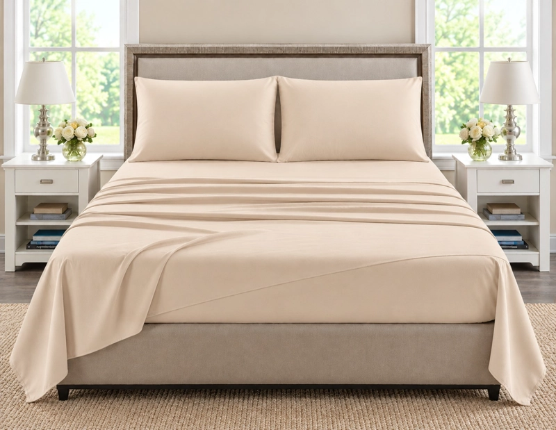 JUEGO DE SABANAS 2 PLAZAS MICROFIBRA 200 HILOS BEIGE - 1