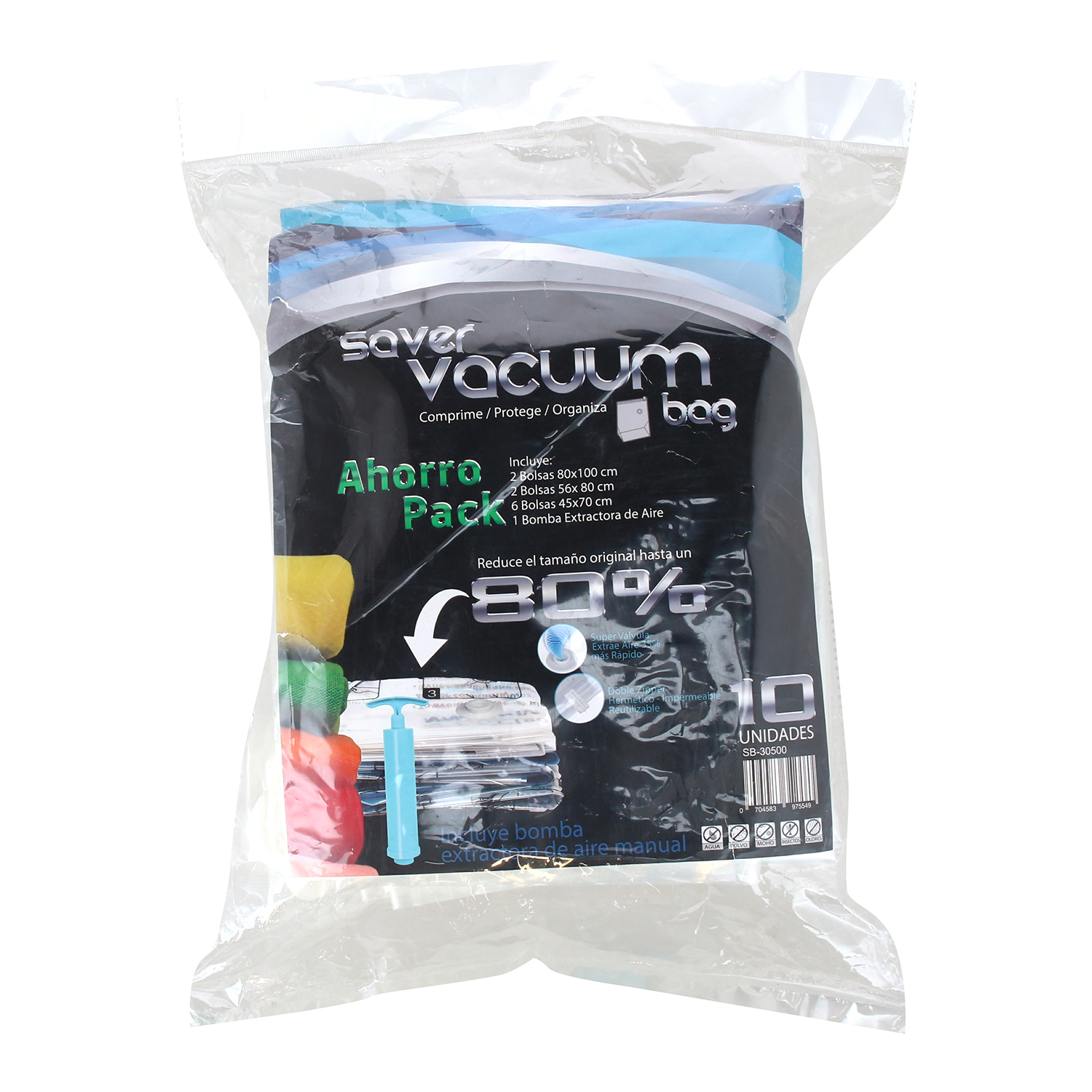PACK 10 BOLSAS AHORRA ESPACIO CON EXTRACTOR DE AIRE SVB - 1