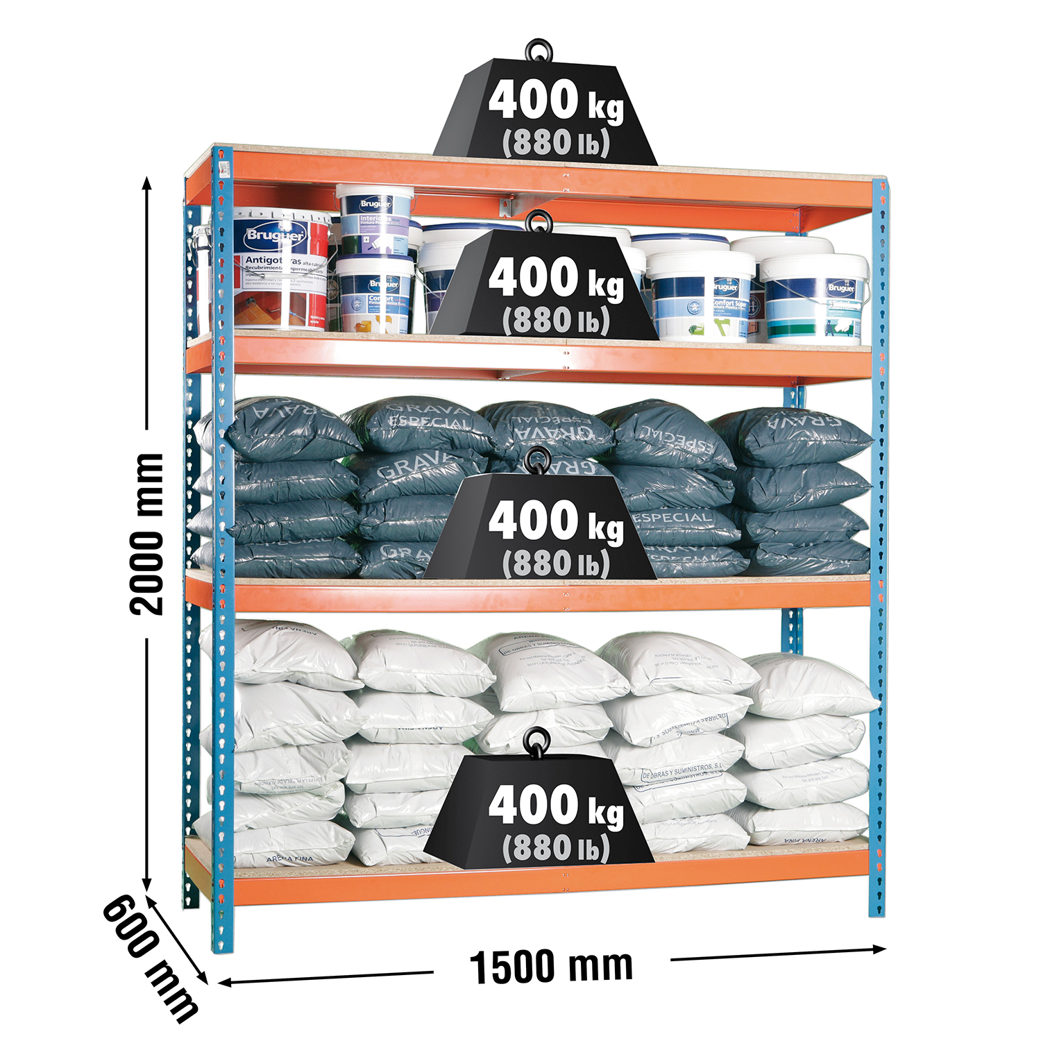 ESTANTERÍA ECOFORTE 1506-4 CHIPBOARD AZUL/NARANJA - 2