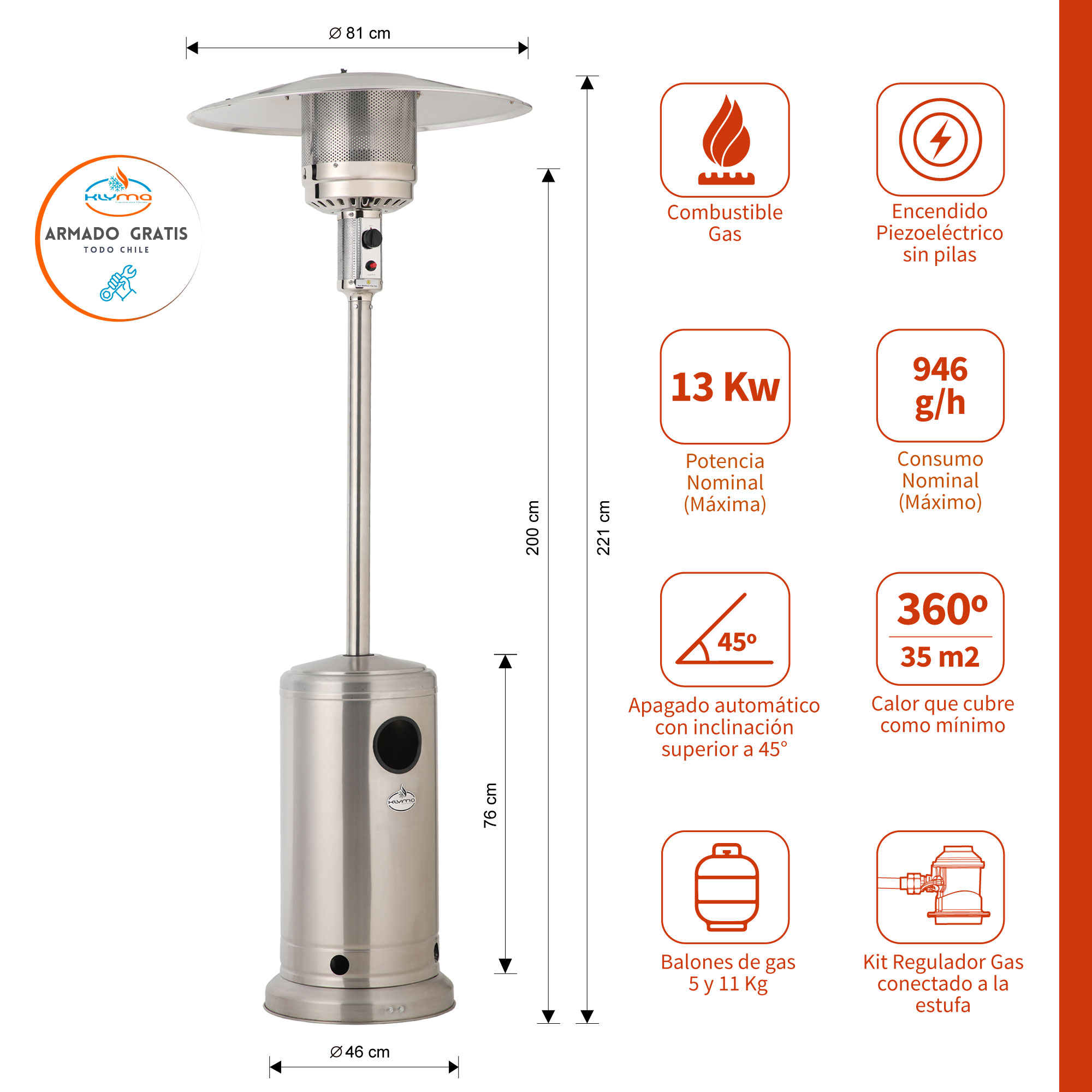 ESTUFA A GAS KLYMA EXTERIOR TERRAZA SETAX INOX - 6