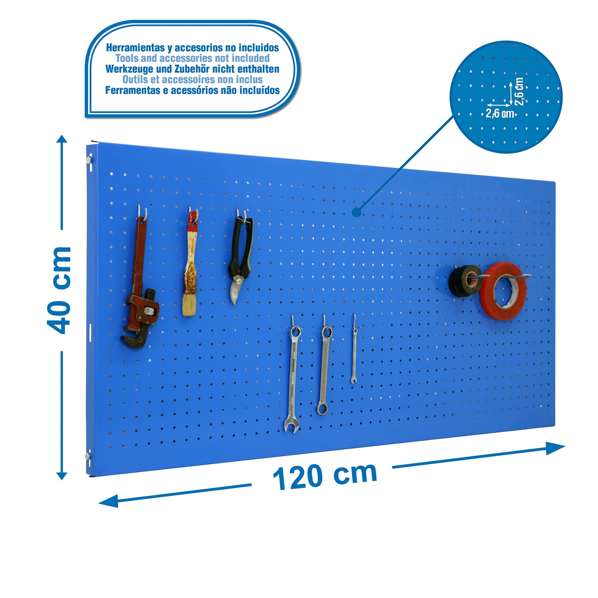 PANEL PERFORADO PANELCLIK 1200X400 AZUL + 8 GANCHOS - 2