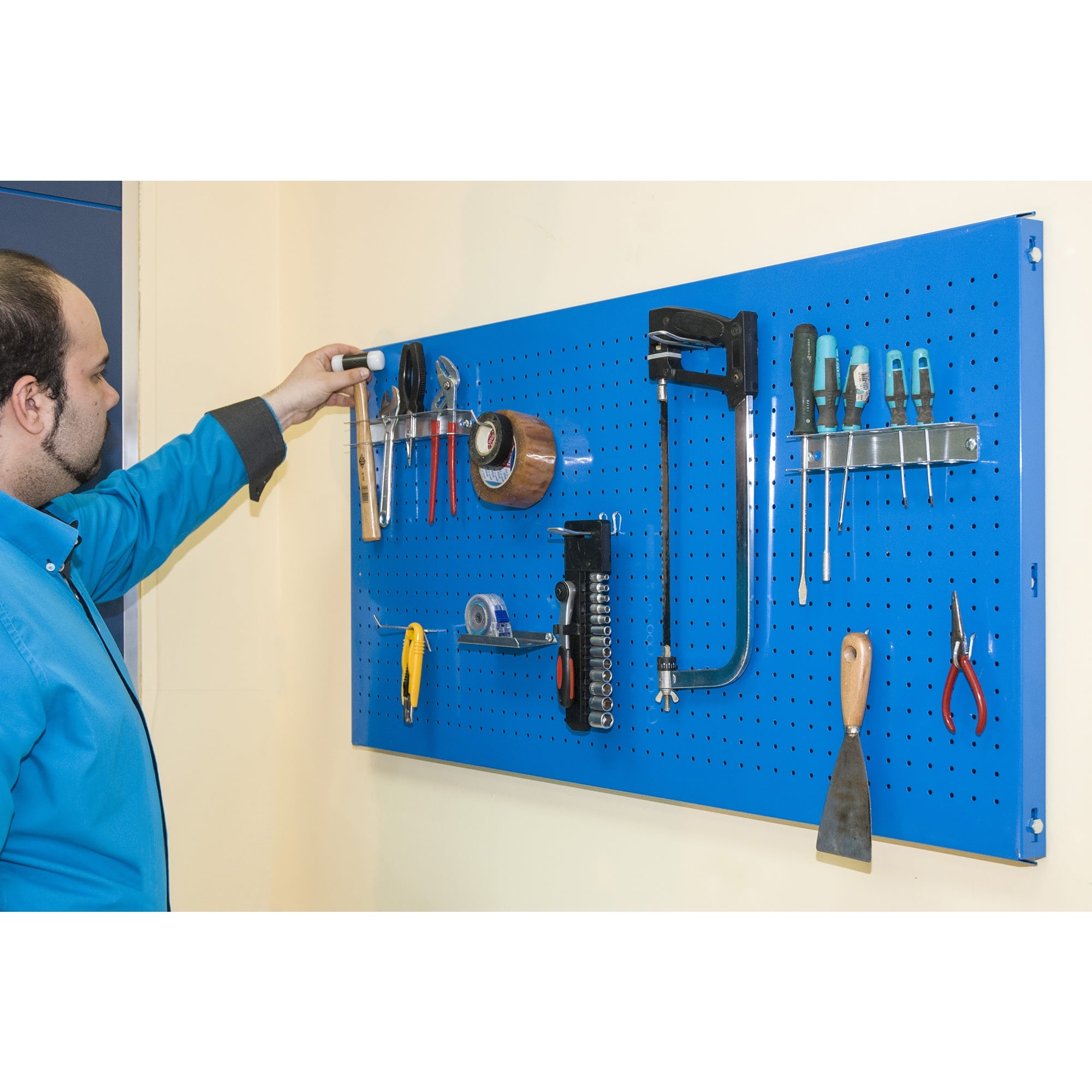 PANEL PERFORADO PANELCLIK 1200X400 AZUL + 8 GANCHOS - 4