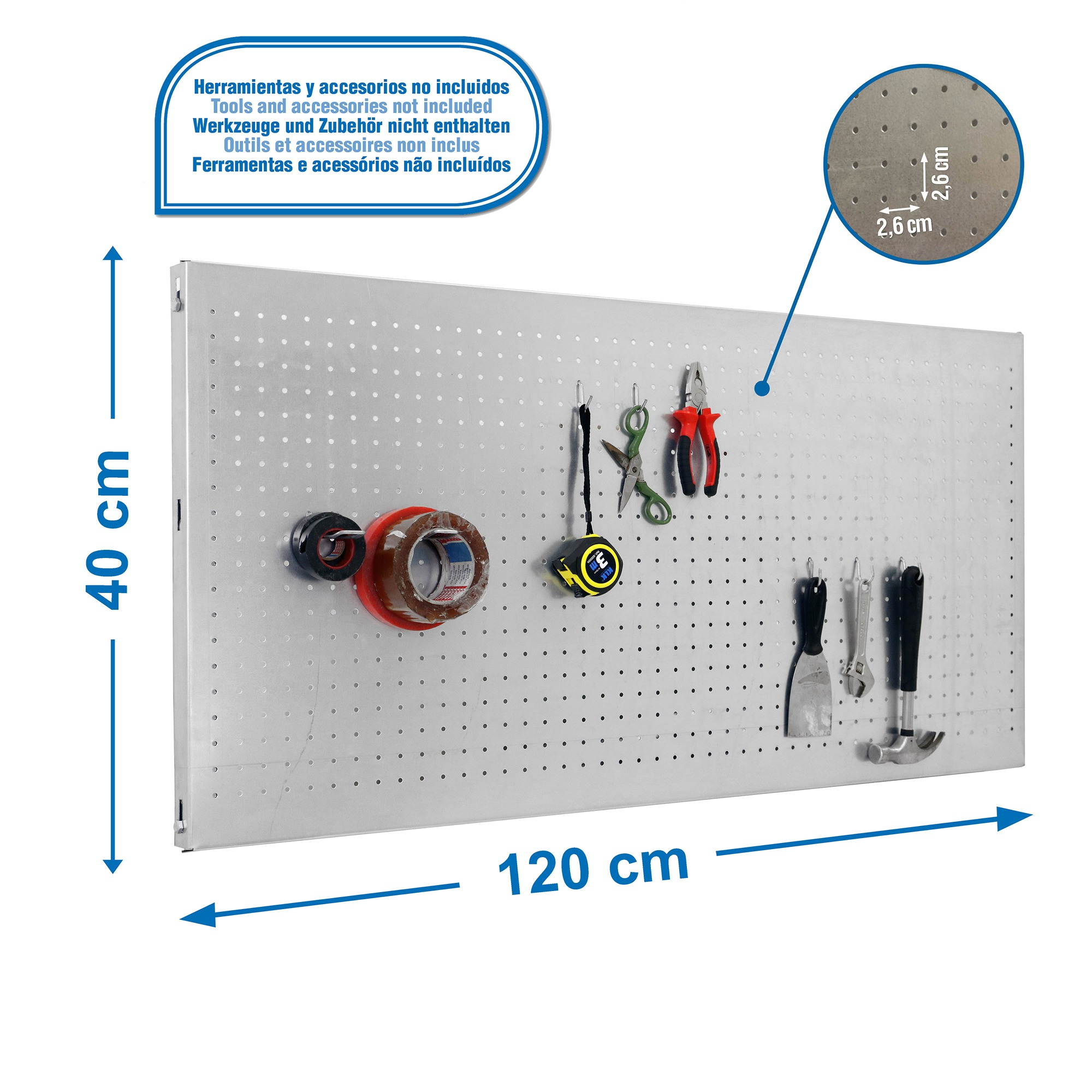 PANEL PERFORADO PANELCLIK 1200X400 GRIS + 8 GANCHOS - 2