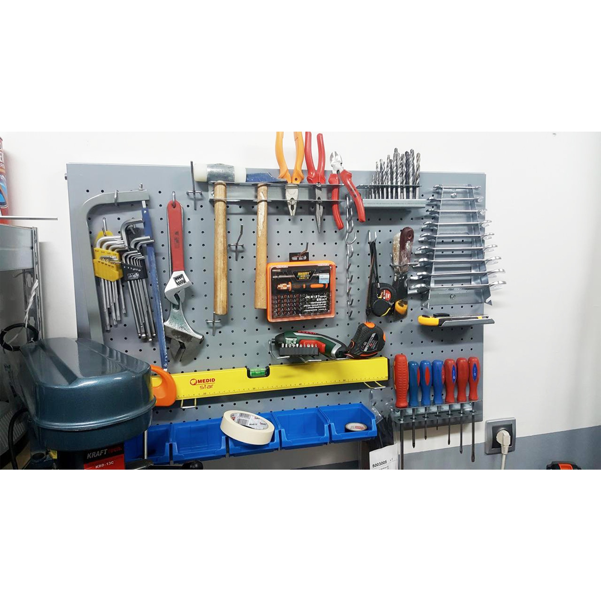 PANEL PERFORADO PANELCLIK 1200X400 GRIS + 8 GANCHOS - 4