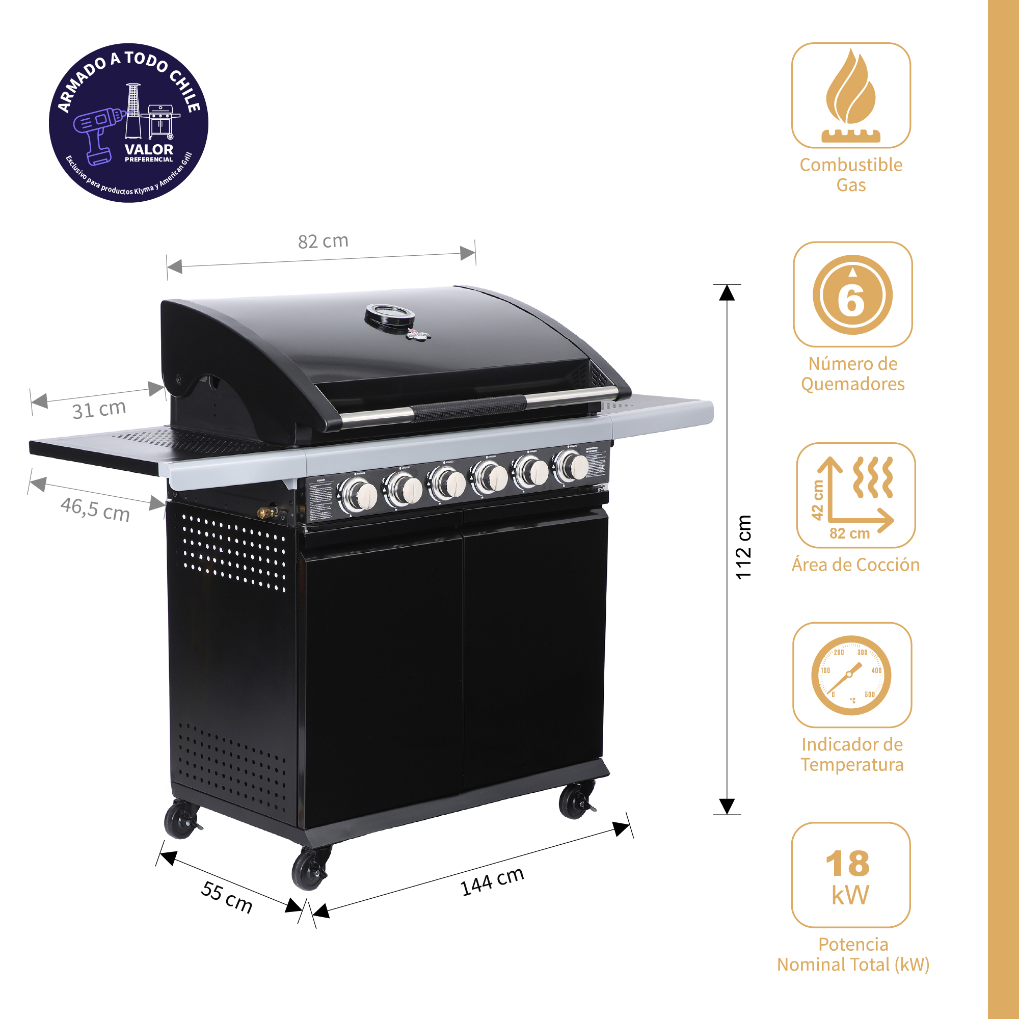 PARRILLA A GAS 6 QUEMADORES TEXAS BLACK - 2