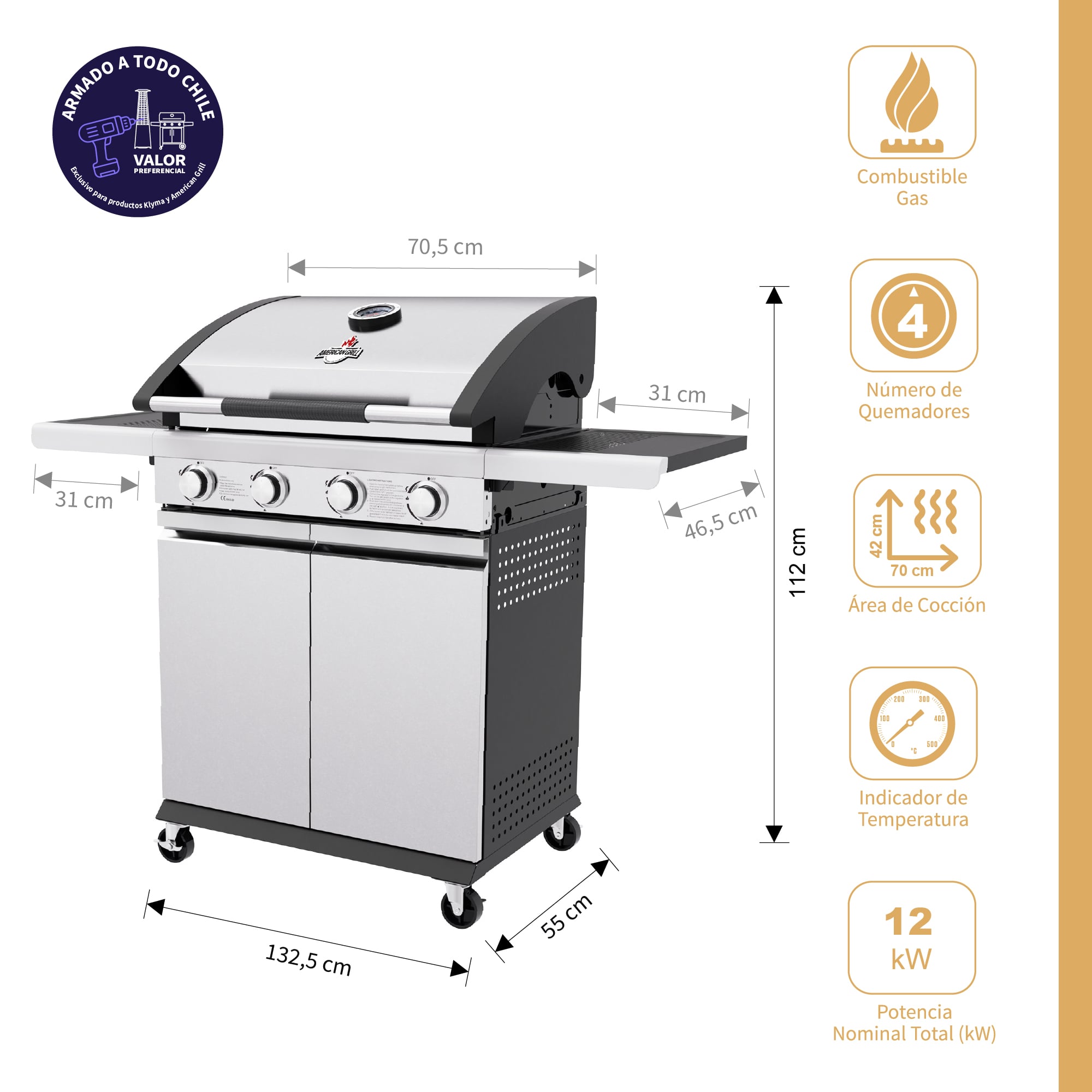 PARRILLA A GAS 4 QUEMADORES NEW YORK INOX - 2