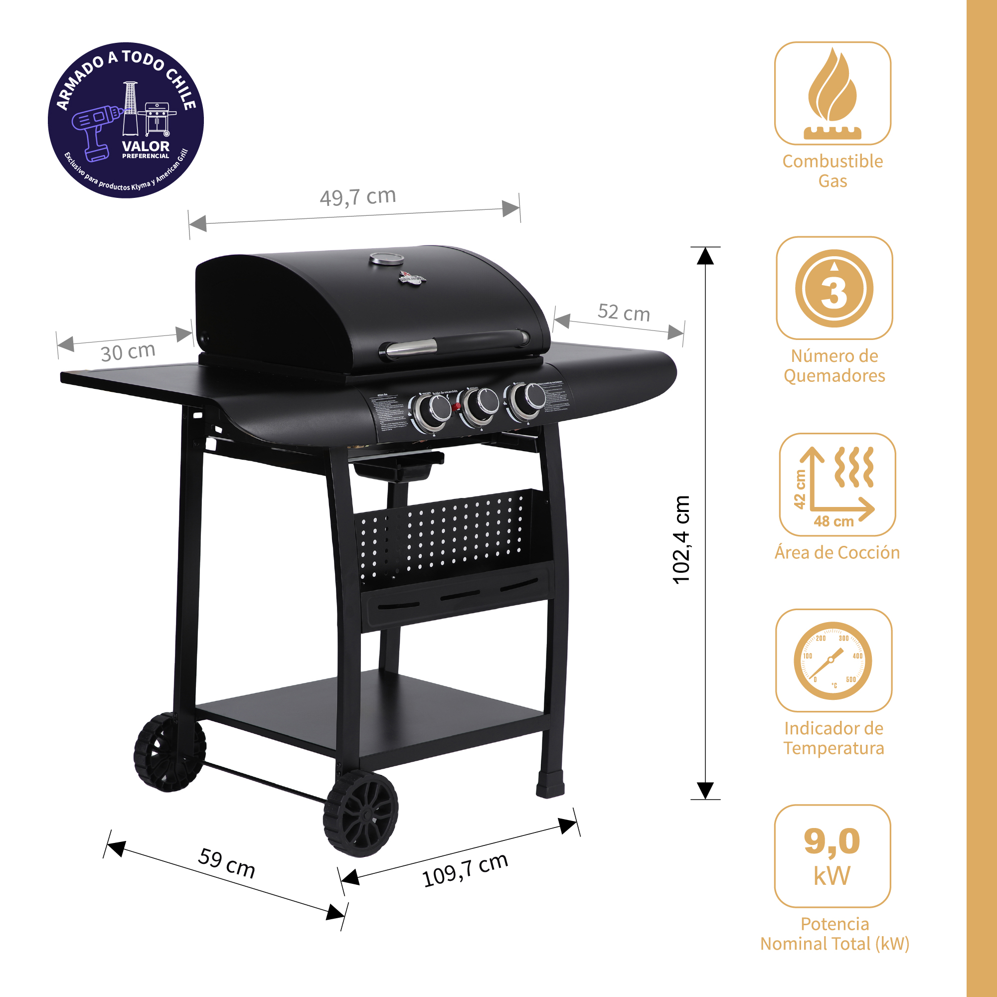 PARRILLA A GAS 3 QUEMADORES KANSAS BLACK - 2